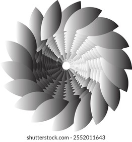 A gray spiral motion gray circles with sharp edges in the form of a spiral in the abstract style