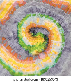 Spiral Summer Swirl. Vektorrund. Tie Dye Green Circle. Summer Fabric Print. Graue Wirbelwasserfarbe. Orangefarbenes Herbstmuster. Circle Grey Tie Dye. Traditionelle Farbige Tie Färbung. Vektorgrau-Muster