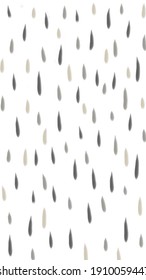 Gray spots, ovals and dots on a white background. Hand drawn rain drops seamless pattern. Random brush strokes background. Abstract background. 