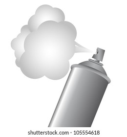 Gray spray bottle with gas cloud, vector illustration