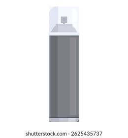Gray spray paint can standing upright with transparent cap, isolated on white background