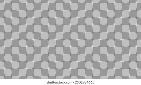 Gray Square Checkers Pattern Mosaic Optical Illusion. Waving Visual Glitch Illusion. Vector Illustration.