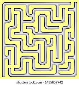 Gray square maze (12x12) on a yellow background