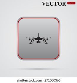 Gray square with a red stroke on a white background with shadow. Quadrocopter. icon. vector design