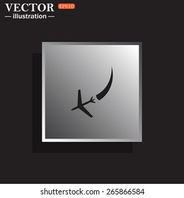 Gray square with sharp corners on a black background with a shadow. Metal.  icon plane. The plane is landing , vector illustration, EPS 10