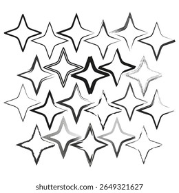 Gray star icons. Gradient outline set. Hollow shape Vector. White backdrop pattern.