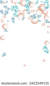 Gray Starfish Background White Vector. Snail Decoration Set. Underwater Pattern. Blue Shellfish Pretty Texture.