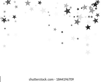 Gray stars confetti abstract holiday vector background. Small dazzle star sparkles magical illustration. Black abstract party decoration elements on white.