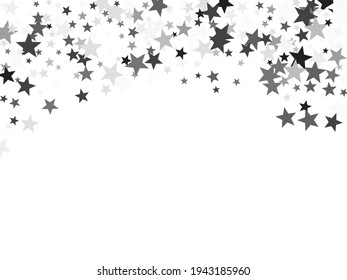 Gray stars confetti adorable holiday vector background. Star sparkles flying magical illustration. Black abstract party decoration elements on white.