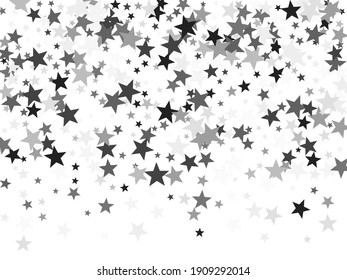 Gray stars confetti delectable holiday vector background. Small dazzle star sparkles magical illustration. Silver platinum abstract party decoration elements.