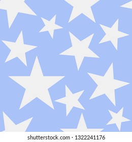 Gray stars on blue background. Vector seamless drawing.