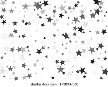 Gray stars scatter adorable carnival vector background. Twinkle shiny star sparkles magical illustration. Silver platinum abstract party decoration elements.