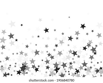 Gray stars scatter charming holiday vector background. Twinkle luminous star sparkles magical illustration. Black abstract party decoration elements on white.