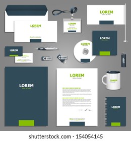 Gray stationery template design with green elements. Documentation for business.