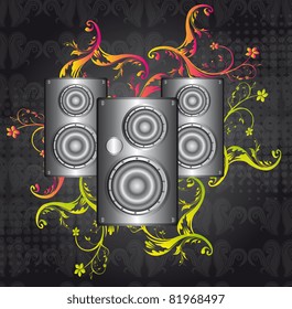 gray stereo on pink and green ornaments and black ornaments background. vector