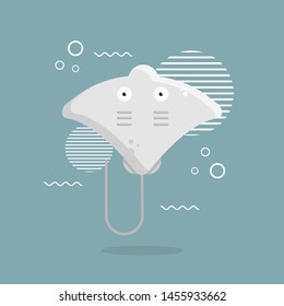 Gray stingray, sea creature in flat design. character vector illustration.