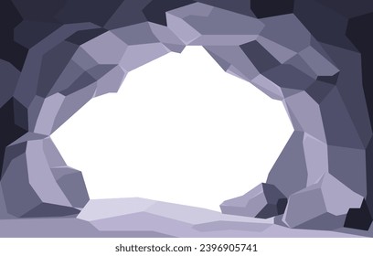 Gray stone cave entrance with empty white space inside flat style, vector illustration. Decorative for online games, nature and stones, mysterious and discovery, travels