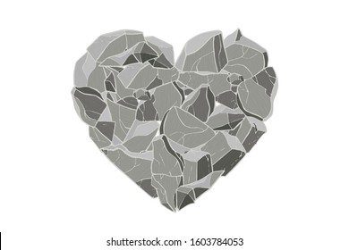 Corazón de piedra gris. Ilustración vectorial. Tarjeta de San Valentín.