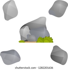 Gray stone. A set of stones. Stones on the grass. Flat design, vector illustration, vector.
