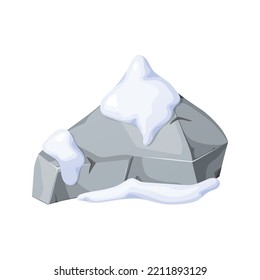 Gray stones or rocks in snow. Broken cartoon rocks and snowdrifts. Cartoon crags and snowdrifts. Ice age.
