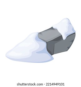 Gray stones or rocks in snow. Broken cartoon rocks and snowdrifts. Cartoon crags and snowdrifts. Ice age.