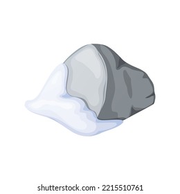 Gray stones or rocks in snow. Broken cartoon rocks and snowdrifts. Cartoon crags and snowdrifts. Ice age.