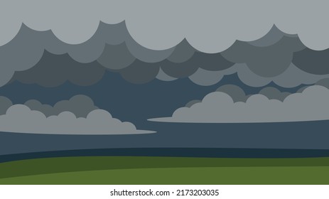 Cielo de tormenta gris sobre el campo verde