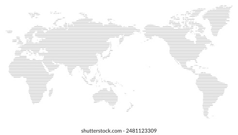 Gray striped Asia and Oceania centered world map on a white background. Vector illustration