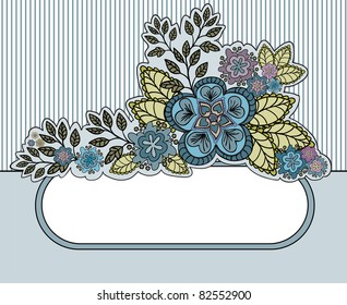 gray striped background with a beautiful bouquet and an oval frame