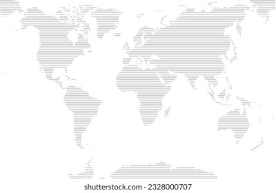 Mapa del mundo con rayas grises sobre un fondo blanco. Ilustración del vector