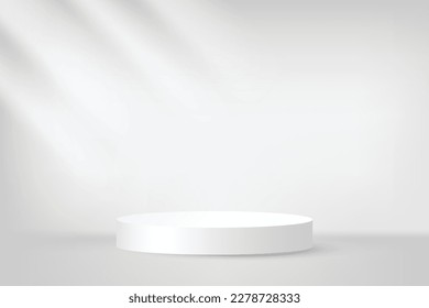 Gray Studio Background With Podium Stage And Sunlight. Minimalist. Vector Illustration