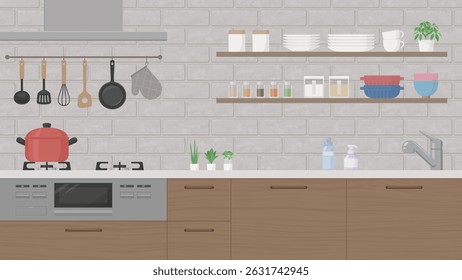 Gray stylish kitchen background illustration