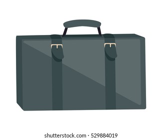 Gray suitcase isolated on white. Summer vacation, travel, journey, trip concept. Luggage bag with trolley. Business travel concept. Portfolio, bag and briefcase, travel case. Vector in flat style.
