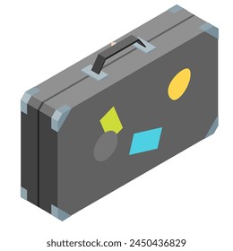 gray suitcase with stickers vector illustration