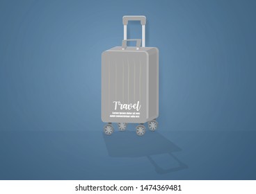 Gray Suitcase for traveling on a blue background.vector and illustration paper art style.