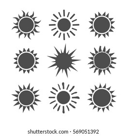 Gray sun icon set isolated on white background. Modern simple flat sunlight, sign. Trendy vector summer symbol for website design, web button, mobile app. Stock illustration