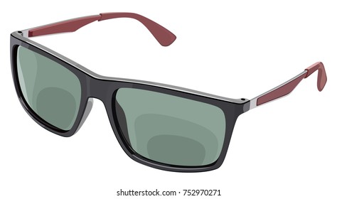 Gray sunglasses side view on a white background