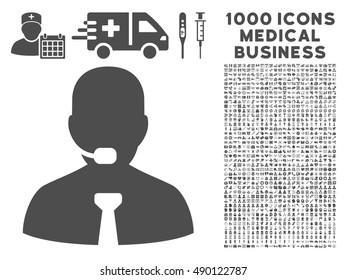 Gray Support Chat icon with 1000 medical business vector design elements. Design style is flat symbols, gray color, white background.