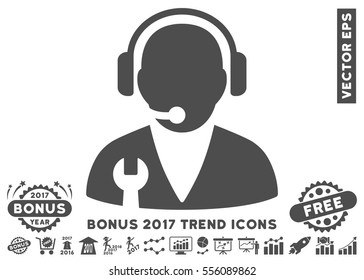 Gray Support Manager pictogram with bonus 2017 trend icon set. Vector illustration style is flat iconic symbols, white background.