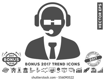 Gray Support Manager pictogram with bonus 2017 trend icon set. Vector illustration style is flat iconic symbols, white background.