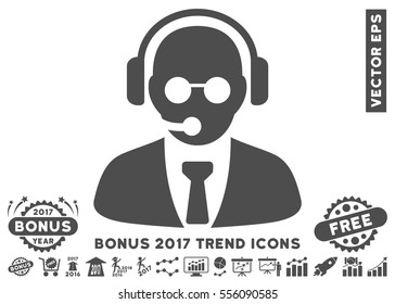 Gray Support Manager pictogram with bonus 2017 year trend design elements. Vector illustration style is flat iconic symbols, white background.