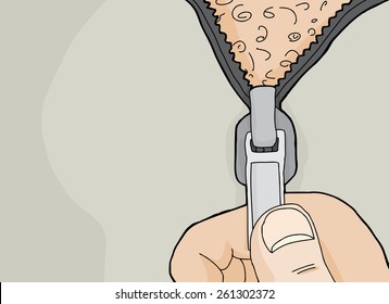 Gray sweater unzipping with hair on chest