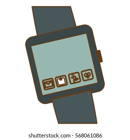 Gray symbol smartwatch with aplications icon image, vector illustration