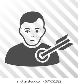 Gray Target Man interface toolbar icon. Vector pictogram style is a flat symbol on diagonally hatched transparent background.