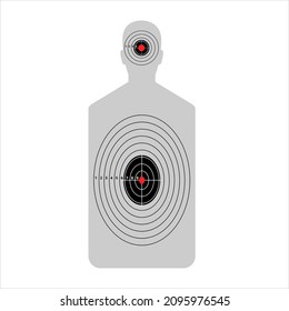Blanco gris para disparar. Silhouette de hombre con círculos delineados y número de puntos para golpear la capacitación en tiroteos desde armas de fuego y arco vectorial.