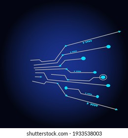 Graue Technologielinie mit blauen Punkten auf blauem und schwarzem Hintergrund 