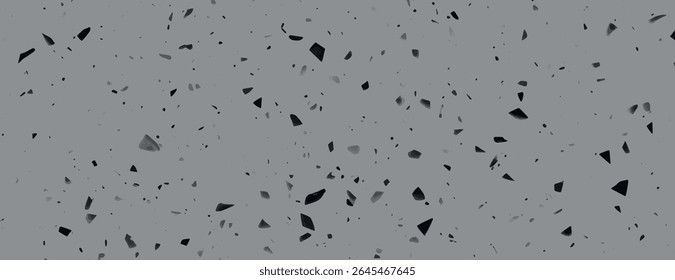 Fundo terrazzo cinzento, fundo com manchas pretas dispersas, fundo com uma textura suave, cinza, cor cinza repetido. Padrão terrazzo mínimo, vetor de fundo de textura manchada