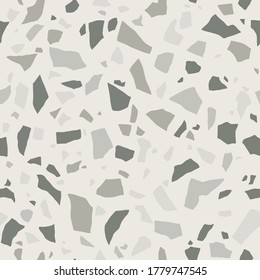 Gray terrazzo seamless texture. Floor tile, polished stone pattern. Marble surface. Vector abstract background with chaotic stains.