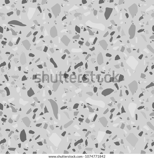 グレイのテラゾのシームレスなテクスチャー 磨き石模様の床瓦 大理石のサーフェス カオスの汚れを持つベクター抽象的背景 のベクター画像素材 ロイヤリティ フリー