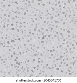 Gray Terrazzo Stone Art. Abstract Seamless Terrazzo Pattern. Gray Marble Glass Background. Terrazzo Stone Marble Texture. Vector Rock Granite Pattern. Mosaic Stone Italian Design. Seamless Stone Floor